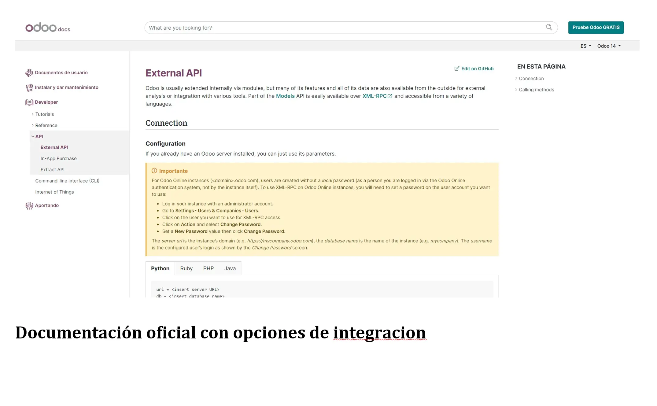 Integracion: Documentación oficial del api 