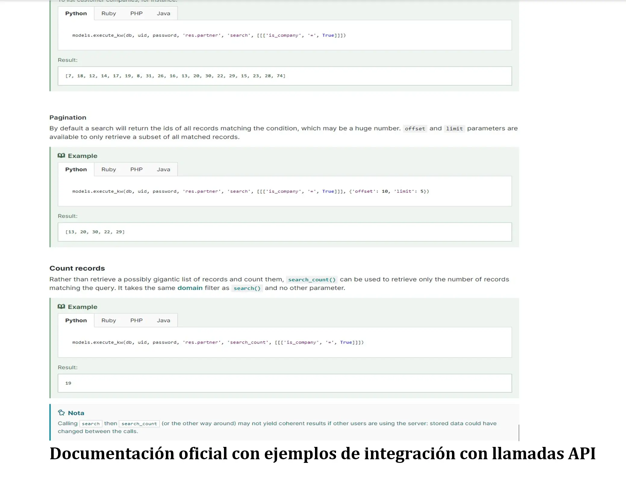 Integracion: Ejemplos de llamadas al api 