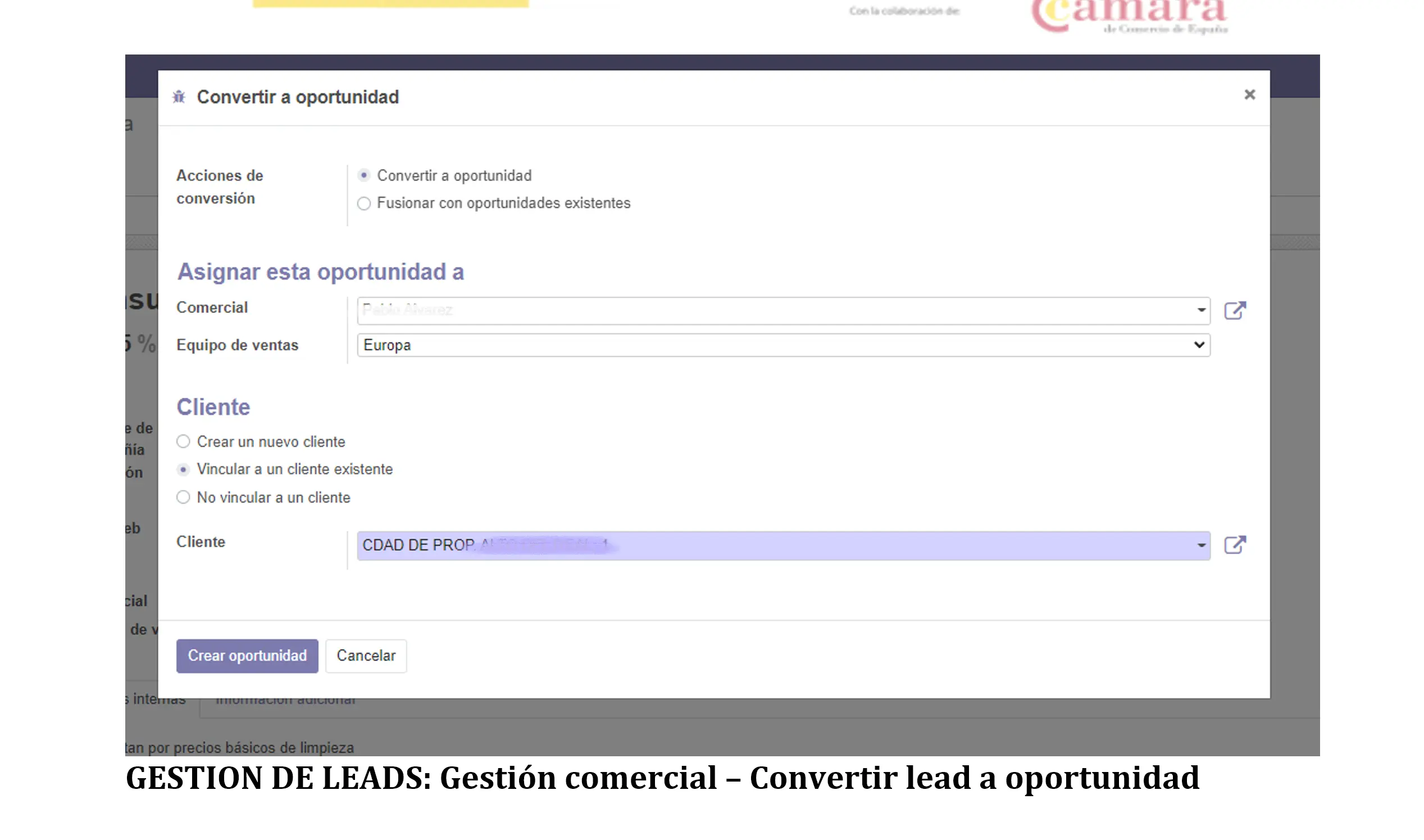 Gestión de clientes - gestion comercial: Convertir lead a oportunidad 