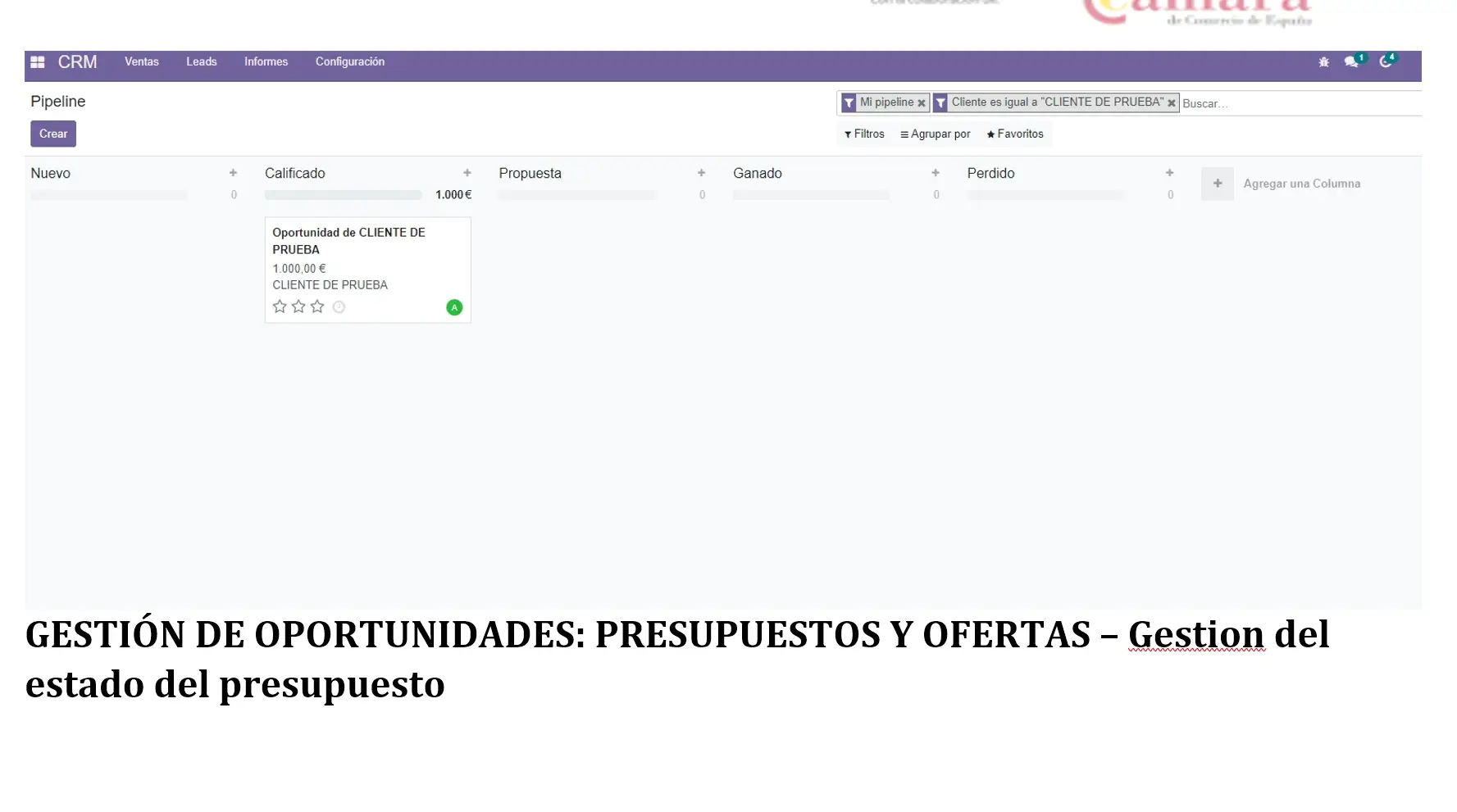 Gestión de oportunidades - gestión del estado del presupuesto 