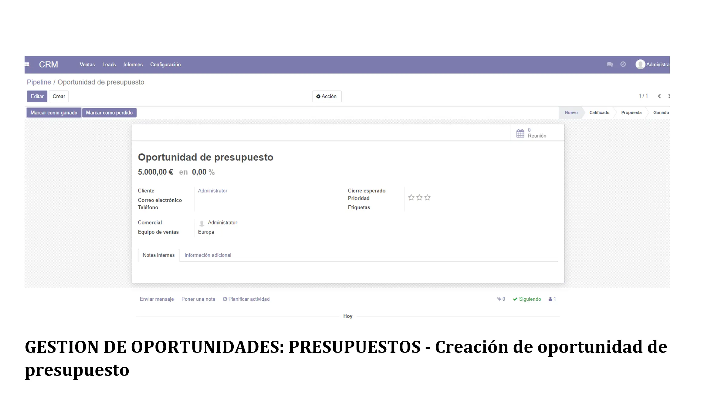 Gestión de oportunidades - creación de oportunidad de presupuesto