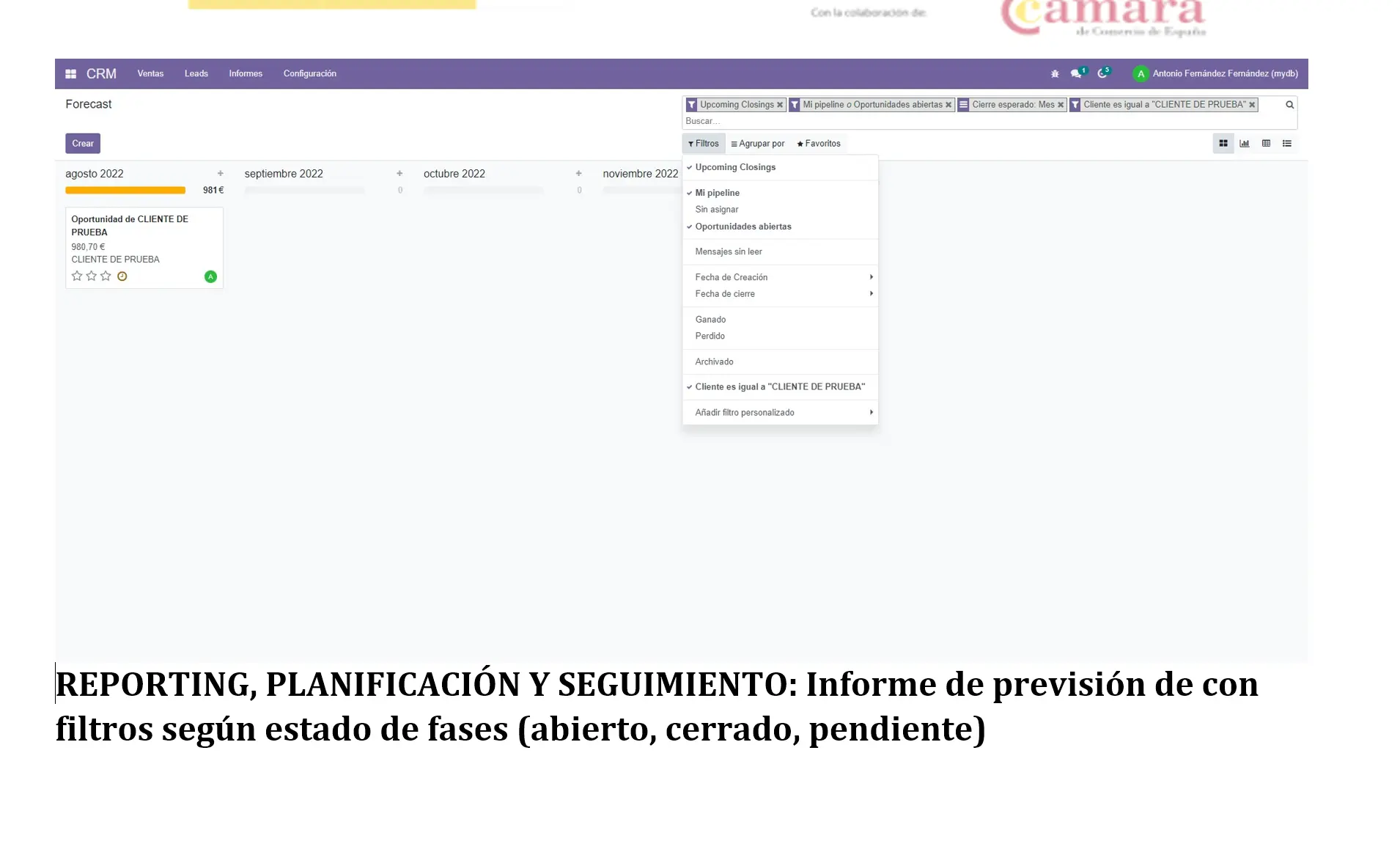 REPORTING, PLANIFICACION Y SEGUIMIENTO -  informe de previsión con filtros según estado