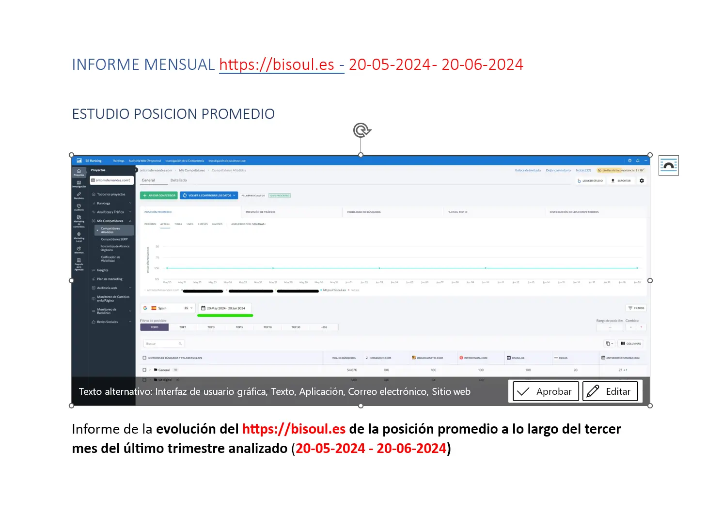 Estudio competencia Bisoul de posicion promedio